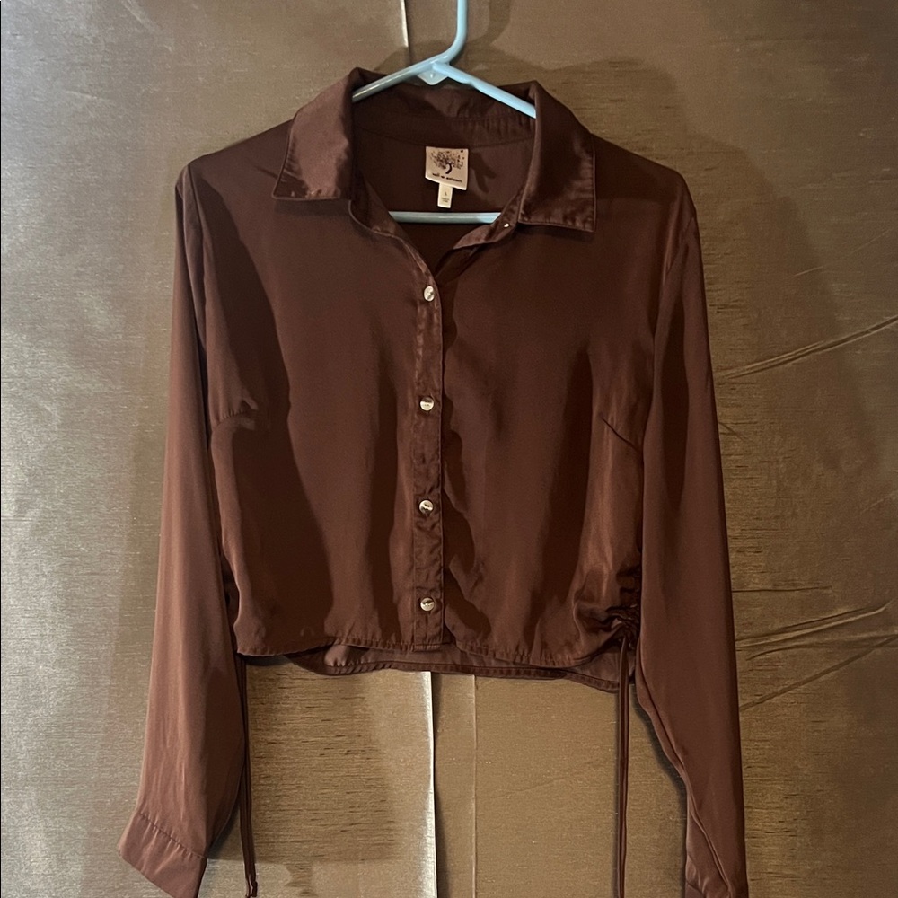 SELF ESTEEM Chocolate Brown Blouse crop, 100% Polyester feels like silk..